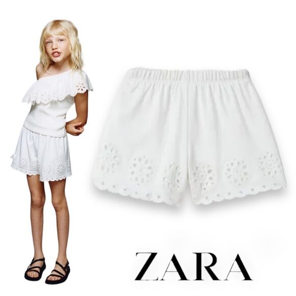 ZARA Kids | White | EMBROIDERED EYELET HEM SHORTS - Picture 1 of 5